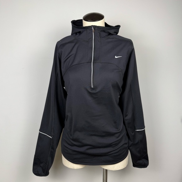Nike Women's Black Hooded Quarter Zip Jacket Sz XL - Picture 1 of 7